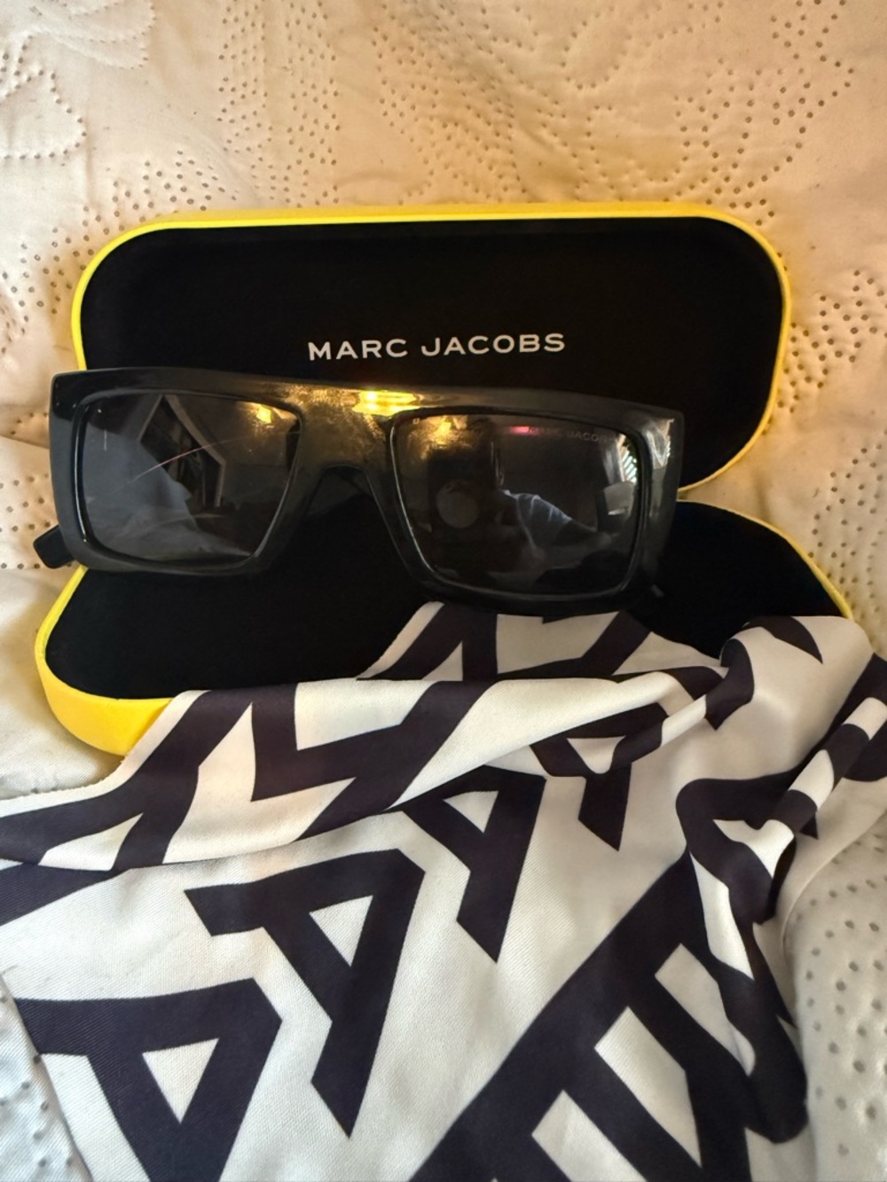 Marc Jacobs Black Rectangular Sunglasses with Yellow Case
